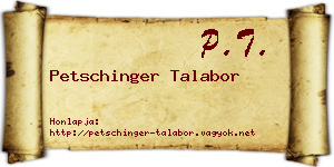 Petschinger Talabor névjegykártya